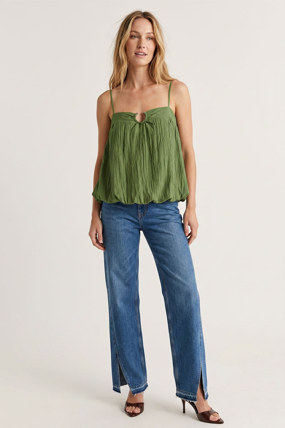 Ring Detail Textured Bubble Top