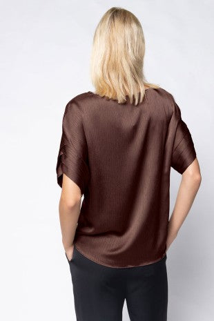 V-neck Blouse With Bands Sleeve In Crinkle Satin
