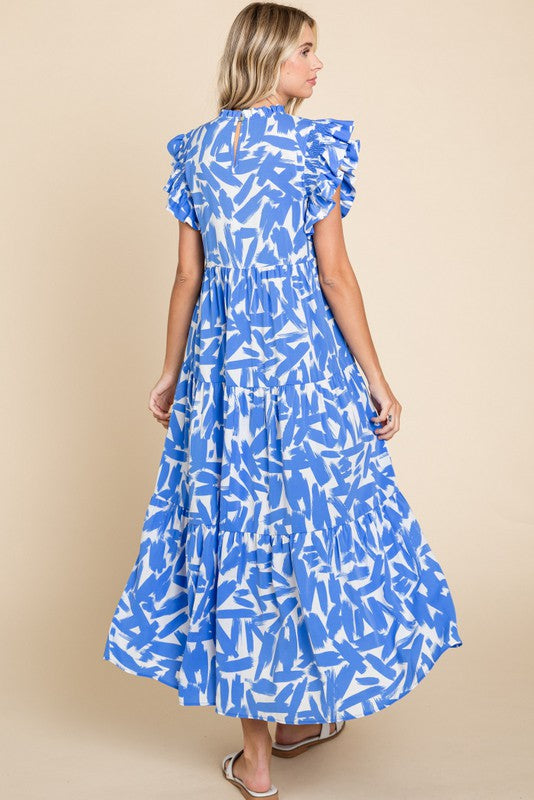 Print Tiered Layer Midi Dress