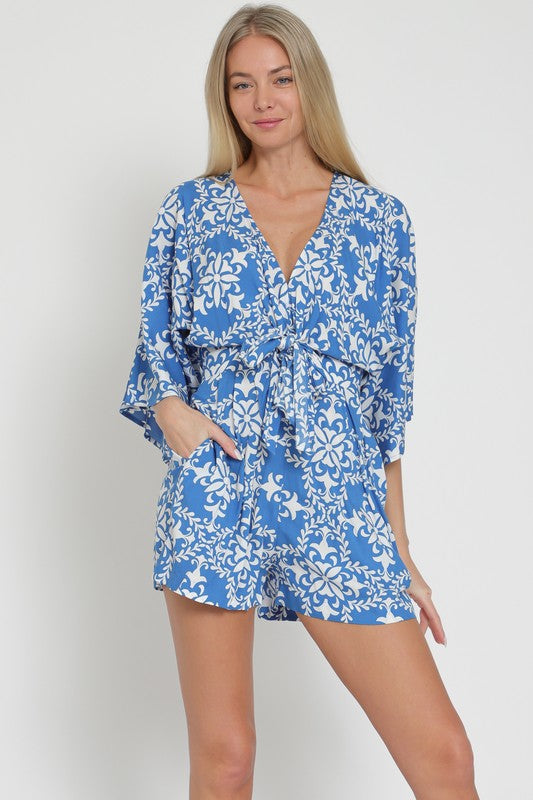KIMONO SLEEVE TIE FRONT CHEST WAISTED ROMPER