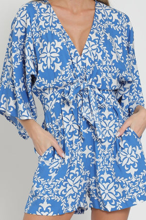 KIMONO SLEEVE TIE FRONT CHEST WAISTED ROMPER