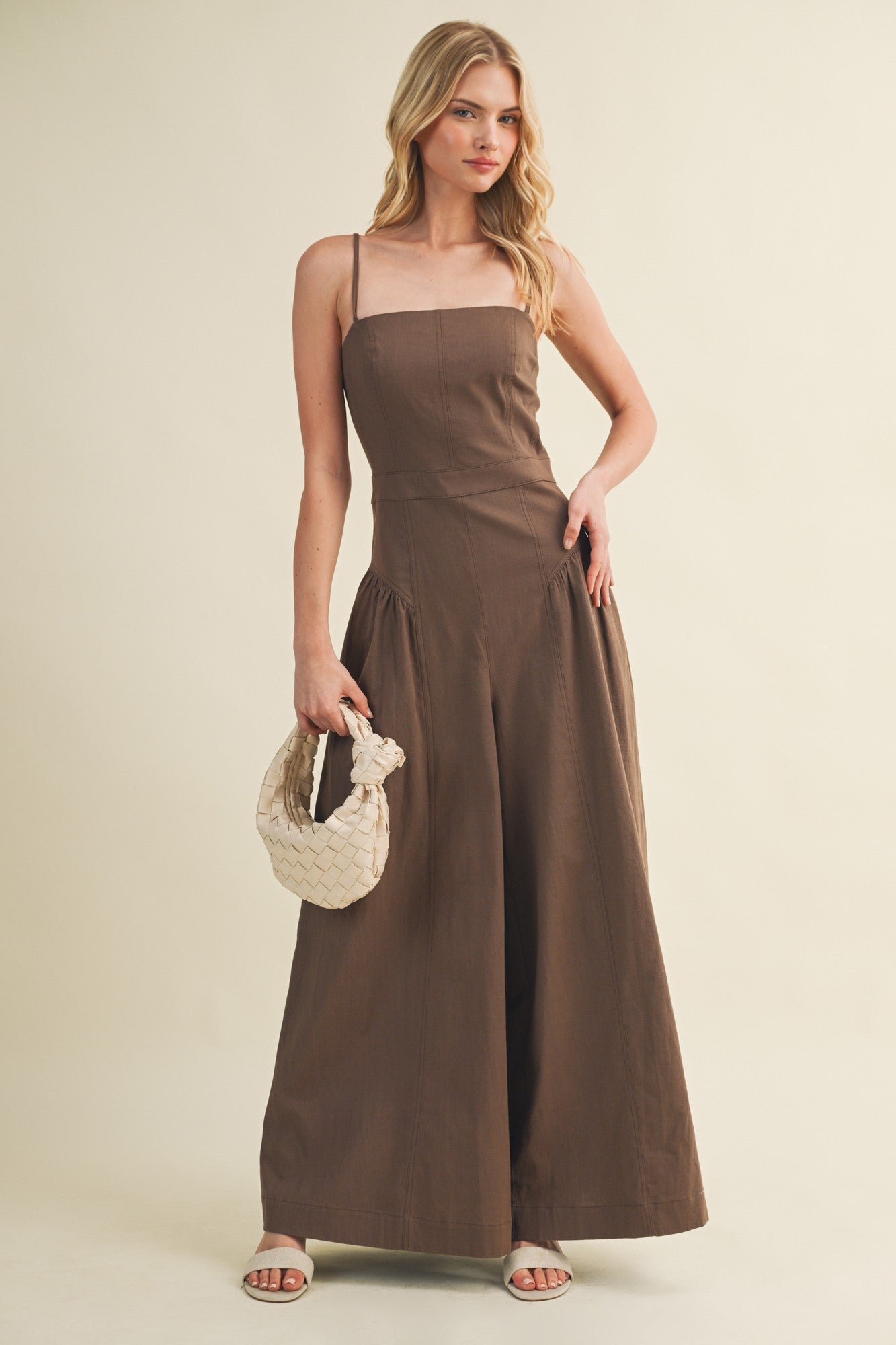 Square Neck Seamed Wide-leg Jumpsuit