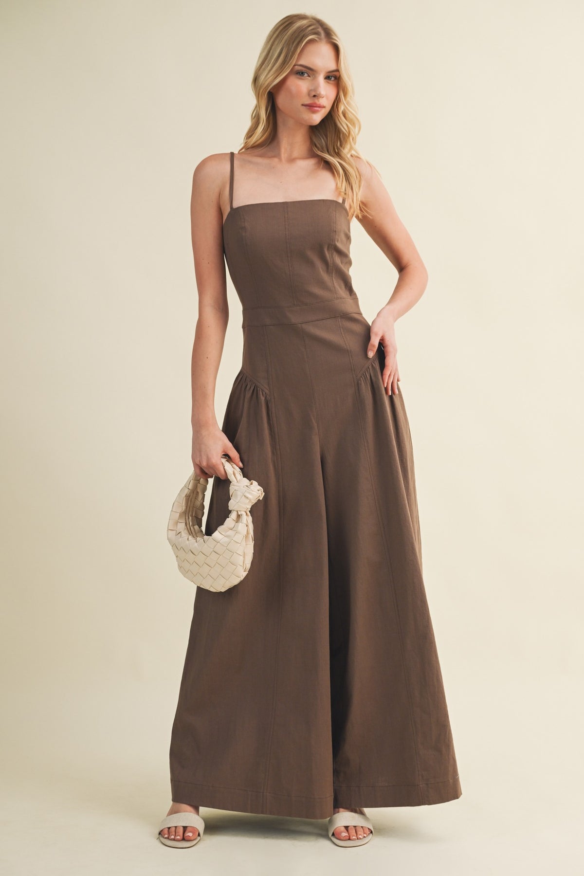 Square Neck Seamed Wide-leg Jumpsuit