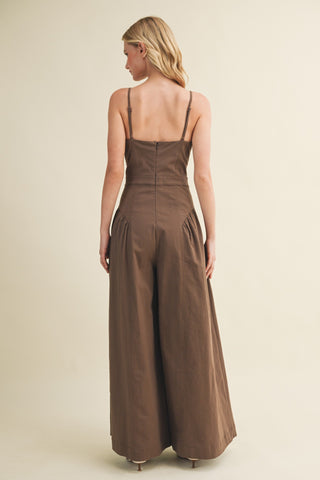 Square Neck Seamed Wide-leg Jumpsuit