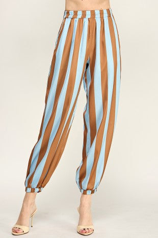 WAIST ELASTIC BAND VERTICAL STRIPE JOGGER PANTS