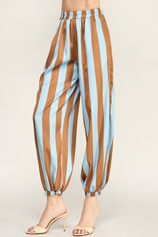 WAIST ELASTIC BAND VERTICAL STRIPE JOGGER PANTS