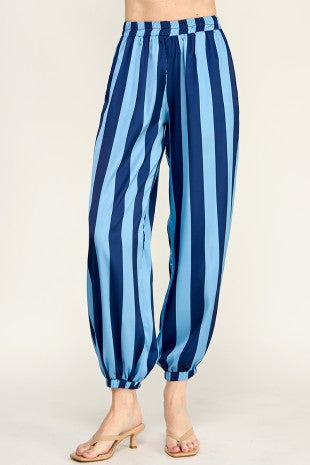 WAIST ELASTIC BAND VERTICAL STRIPE JOGGER PANTS