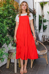 Solid Button Sling Tiered Midi Dress