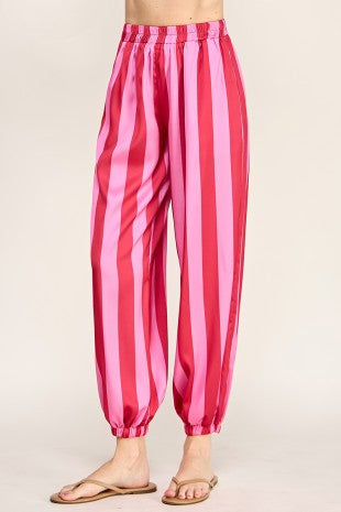 WAIST ELASTIC BAND VERTICAL STRIPE JOGGER PANTS