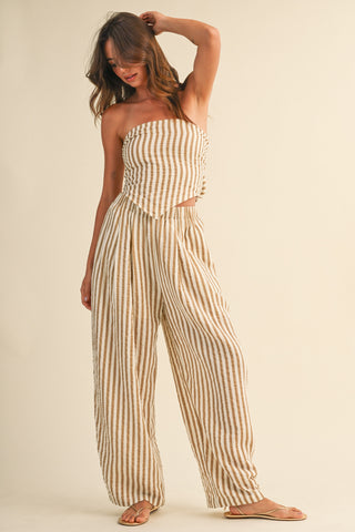 Striped Smocked Back Tie Handkercheif Top And Barrel Pants