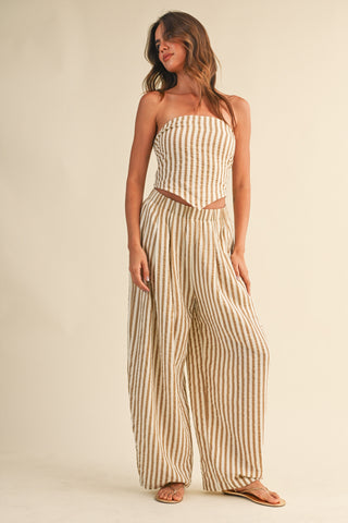 Striped Smocked Back Tie Handkercheif Top And Barrel Pants