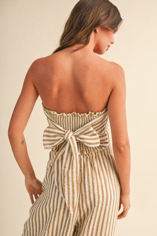 Striped Smocked Back Tie Handkercheif Top And Barrel Pants