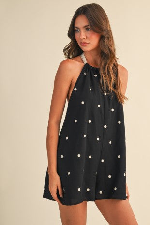 Polkadot Contrast Tie Back Halter Romper