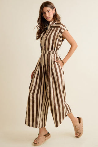 Sleeveless Widre Leg Wide Stripe Jumpsuit