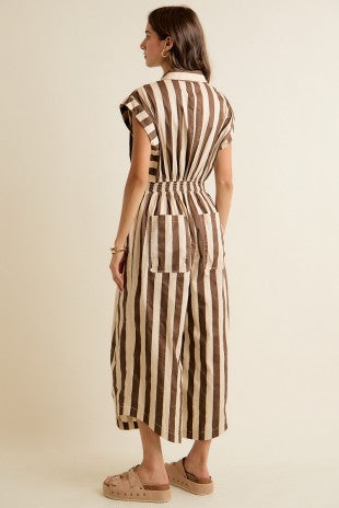 Sleeveless Widre Leg Wide Stripe Jumpsuit