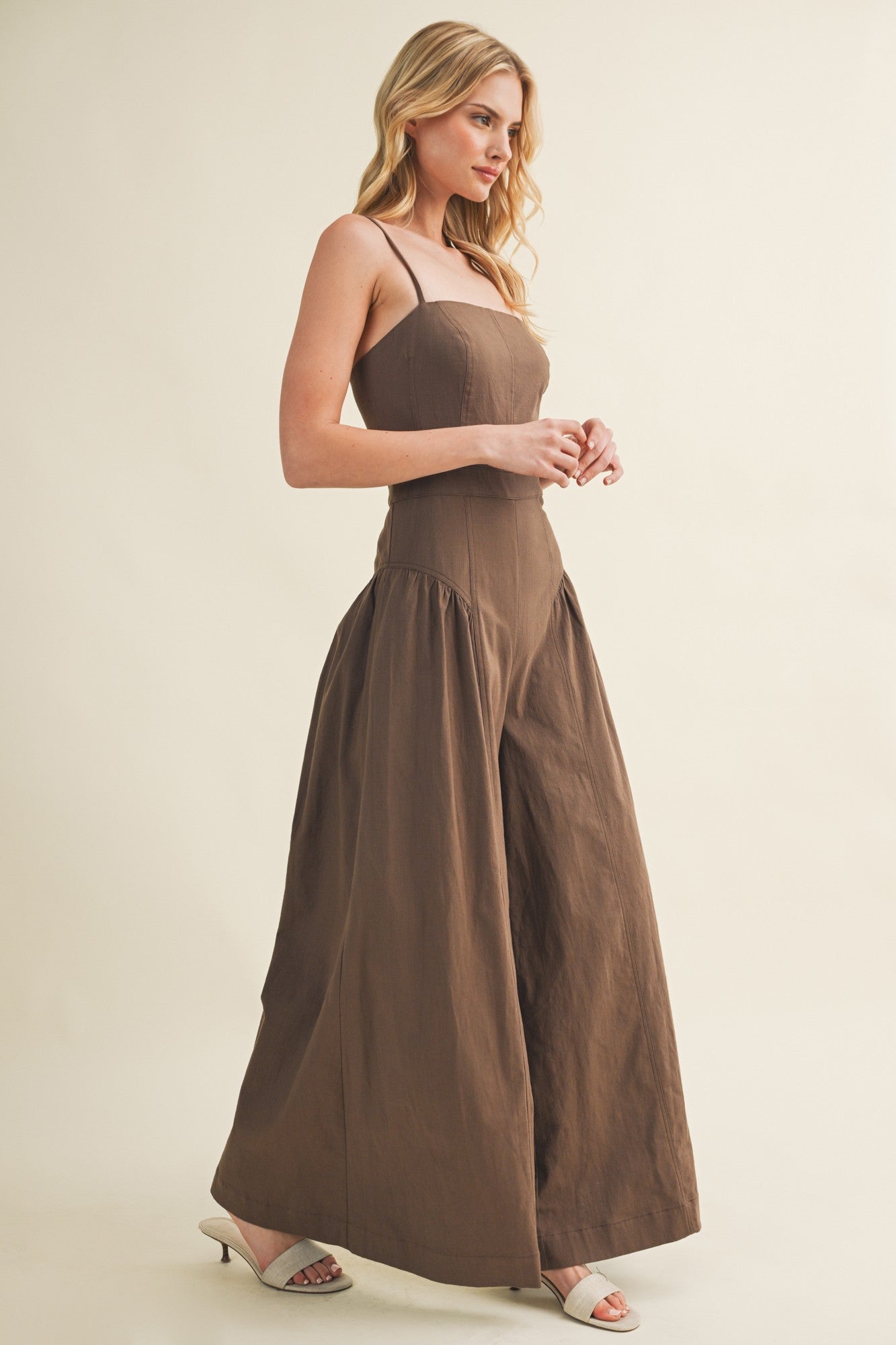 Square Neck Seamed Wide-leg Jumpsuit