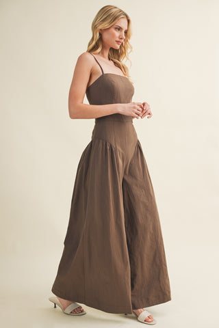 Square Neck Seamed Wide-leg Jumpsuit