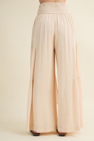 Smocked Tie-waist Tiered Palazzo Pant