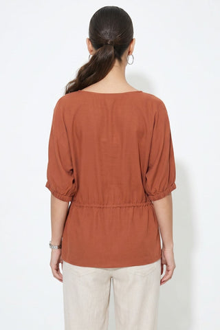 Drawstring Waist Dolman Sleeve Blouse