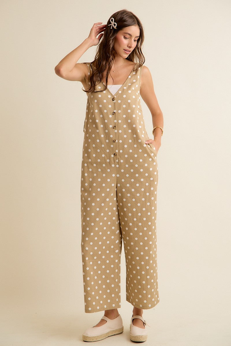 Polka Dot Jumpsuit Overalls With Adjustable Strap