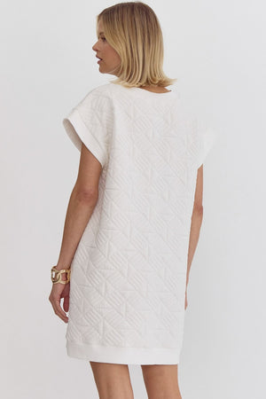 Textured solid v-neck short sleeve mini dress