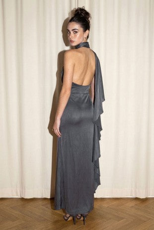 One Shoulder Satin Jersey Maxi Dress