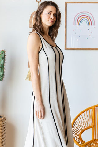 Linen Blend Multi Seam Contrast Tank Top Dress