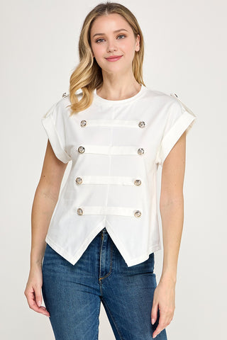 Short Slv Military Look V Cut Hem T Shirt