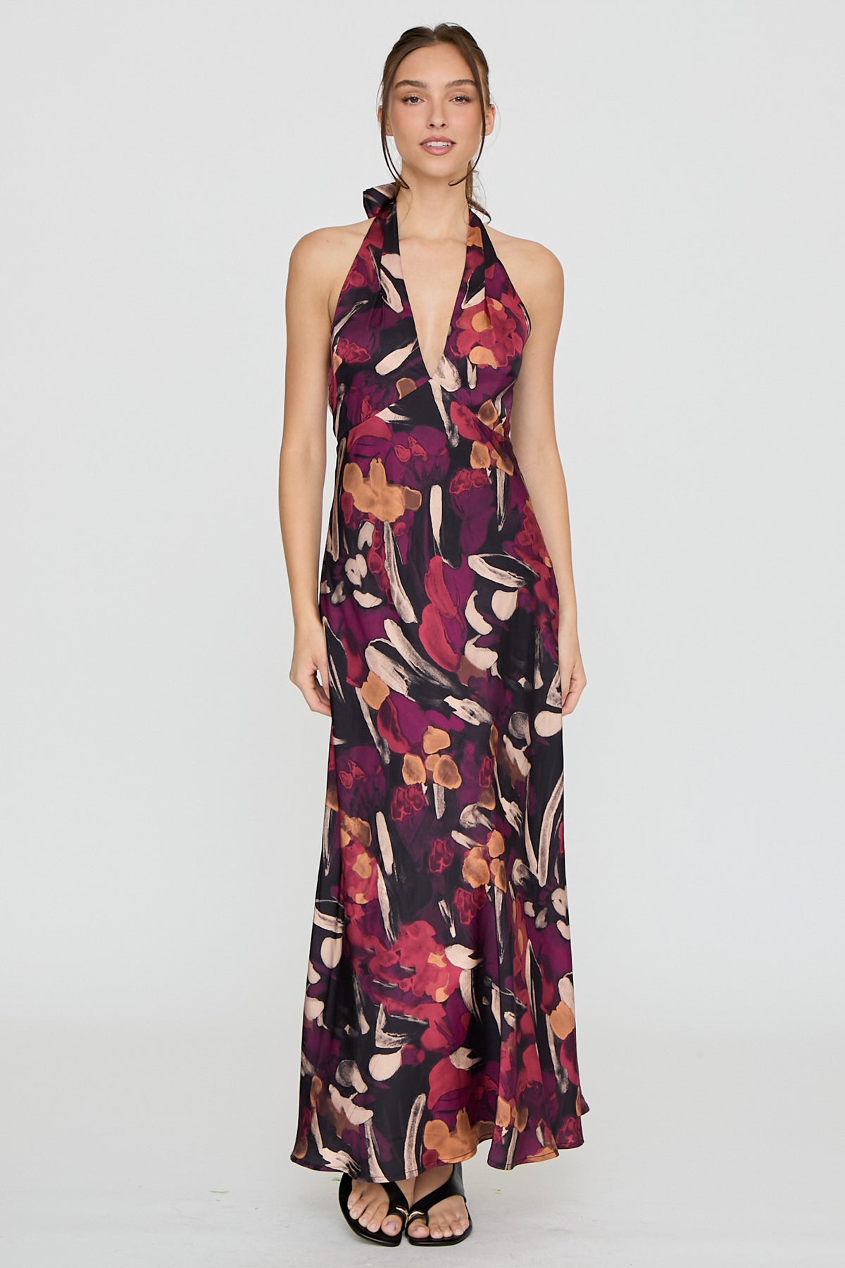 HALTER TIE NECK BIAS MAXI DRESS