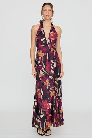 HALTER TIE NECK BIAS MAXI DRESS