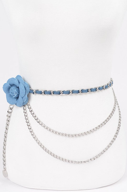 Flower Metal Double Layered Chain Belt