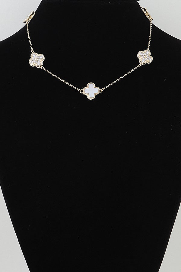 Multi Bejeweled Clover Charm Necklace