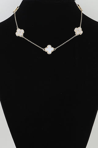 Multi Bejeweled Clover Charm Necklace