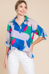 Print 3/4 Roll-up Sleeves Top