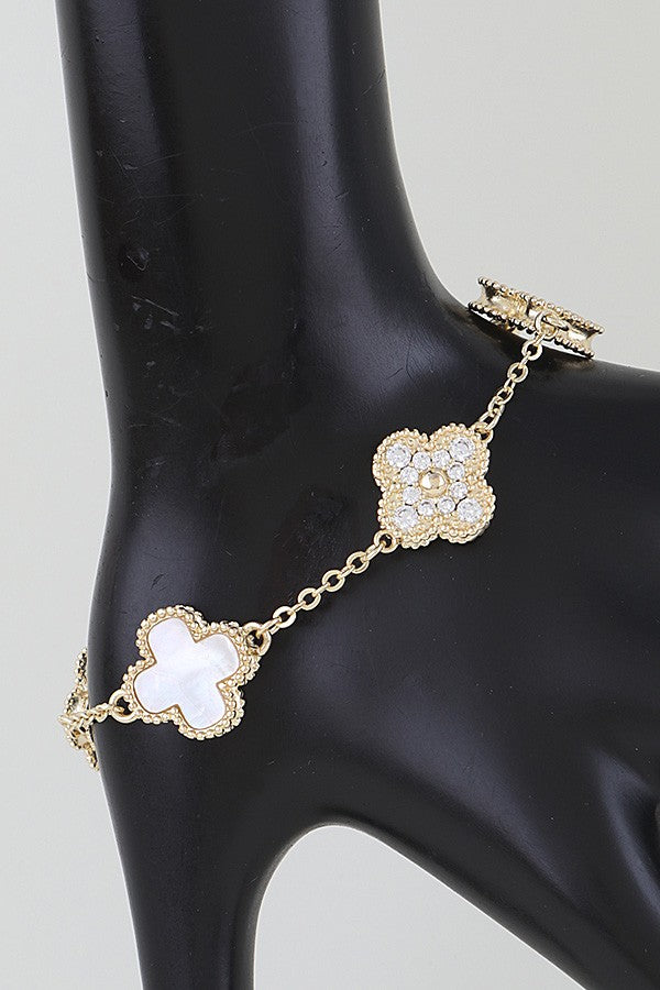 Multi Bejeweled Clover Chain Bracelet