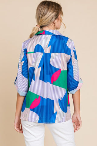 Print 3/4 Roll-up Sleeves Top