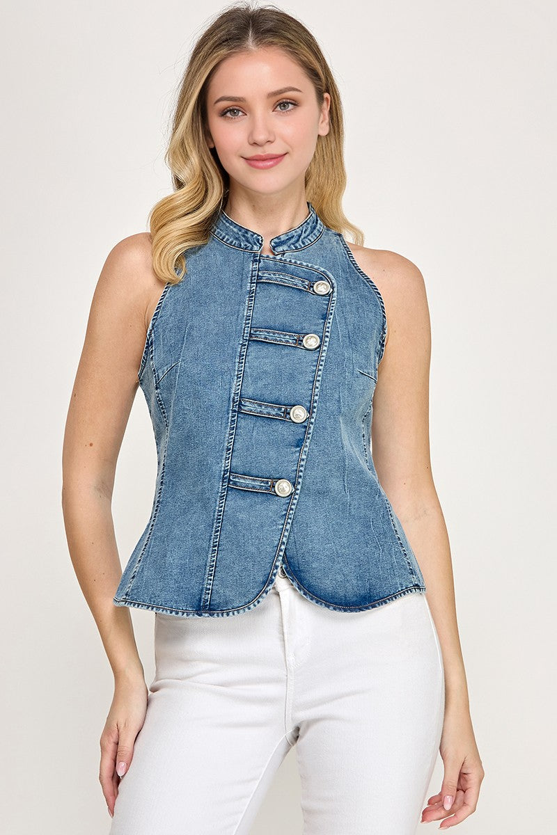 Asymmetrical Button Front Utility Vest