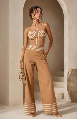 Boho Chic Embroidered Crop Top & Wide Leg Pants Set
