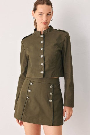 A solid woven crop jacket