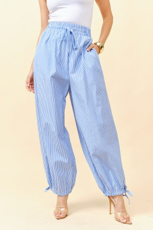 Elastic Waist Striped Tapered Pants