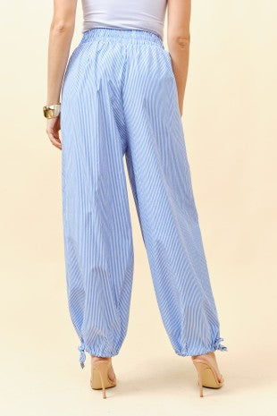 Elastic Waist Striped Tapered Pants
