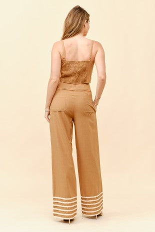 Boho Chic Embroidered Crop Top & Wide Leg Pants Set