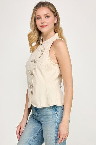 Asymmetrical Button Front Utility Vest