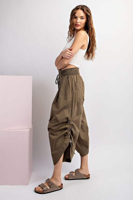 SOILD WAIST TIE PANTS