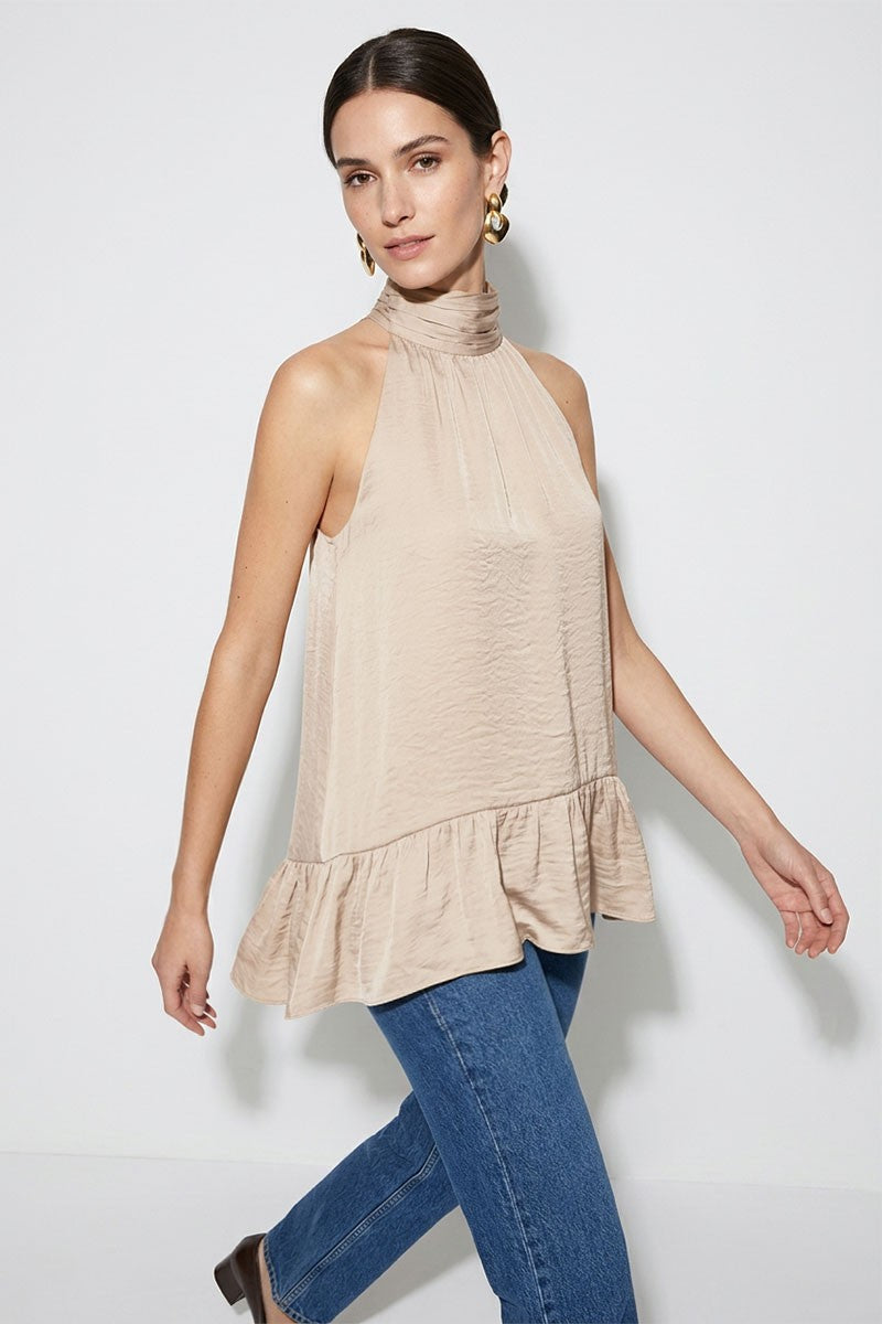Mock Neck Hi-low Ruffle Hem Top