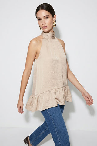 Mock Neck Hi-low Ruffle Hem Top