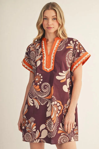 Drop shoulder boho floral dress