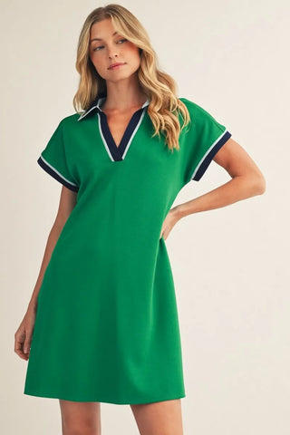 Drop shoulder solid casual dress with contrast accent