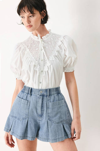 A washed light weight denim short