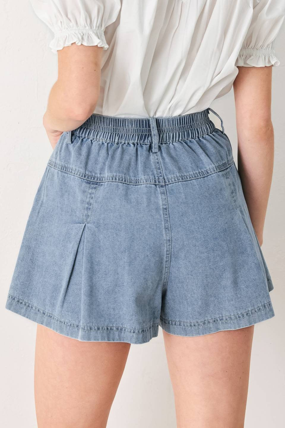 A washed light weight denim short